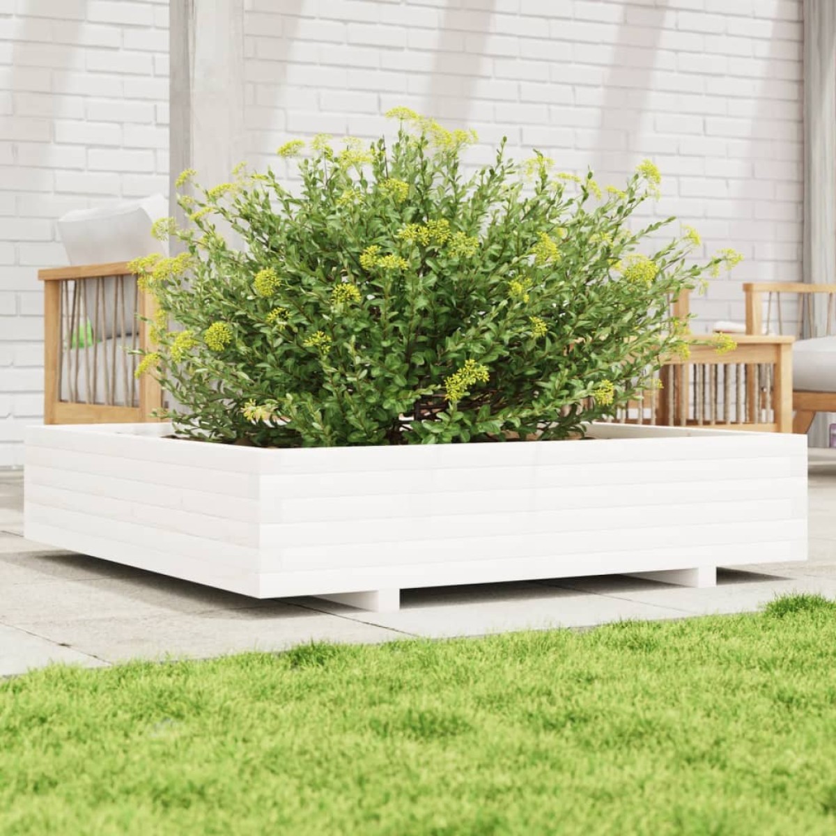 vidaXL Ζαρντινιέρα Κήπου Λευκή 110x110x26,5 εκ. από Μασίφ Ξύλο Πεύκου