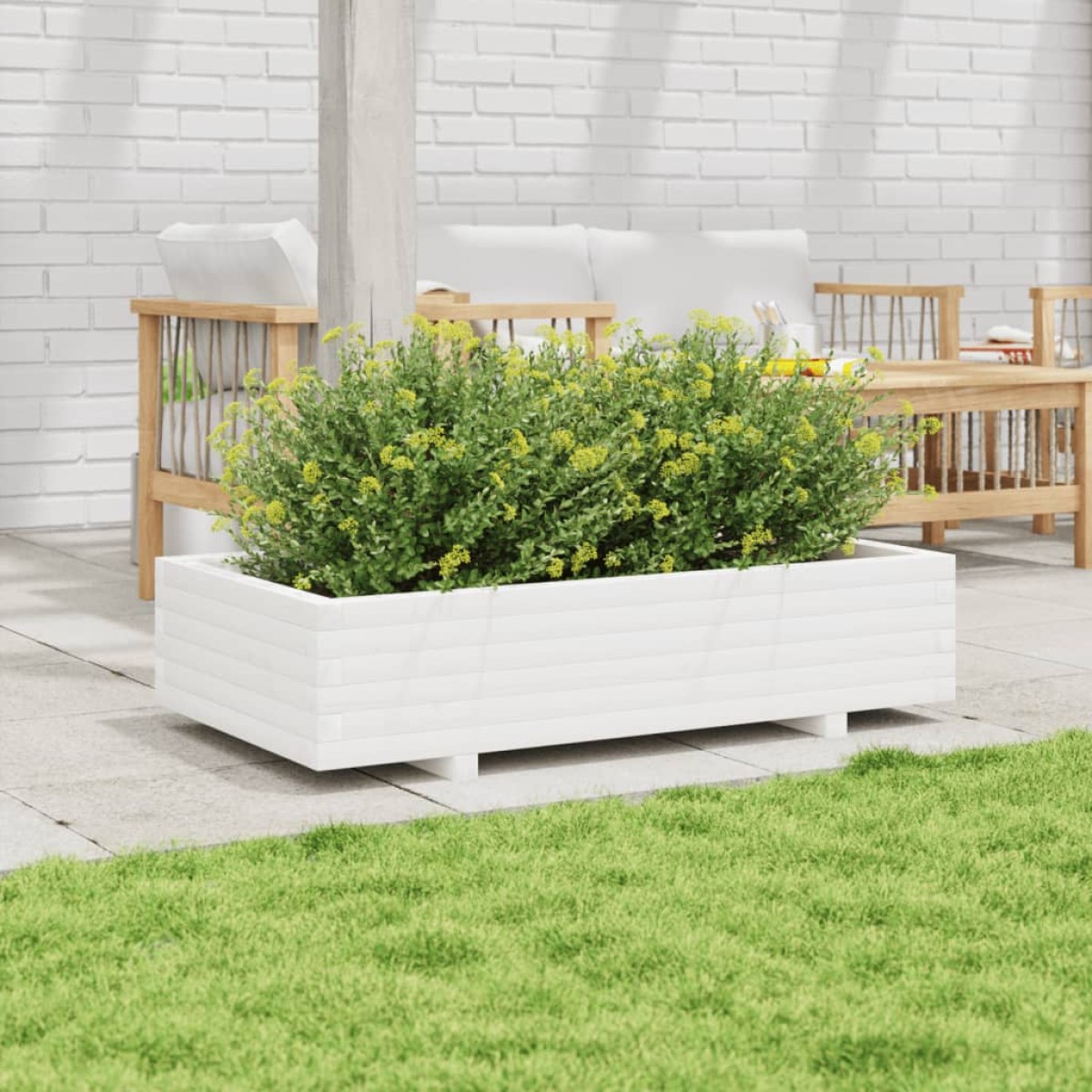 vidaXL Ζαρντινιέρα Κήπου Λευκή 110x60x26,5 εκ. από Μασίφ Ξύλο Πεύκου