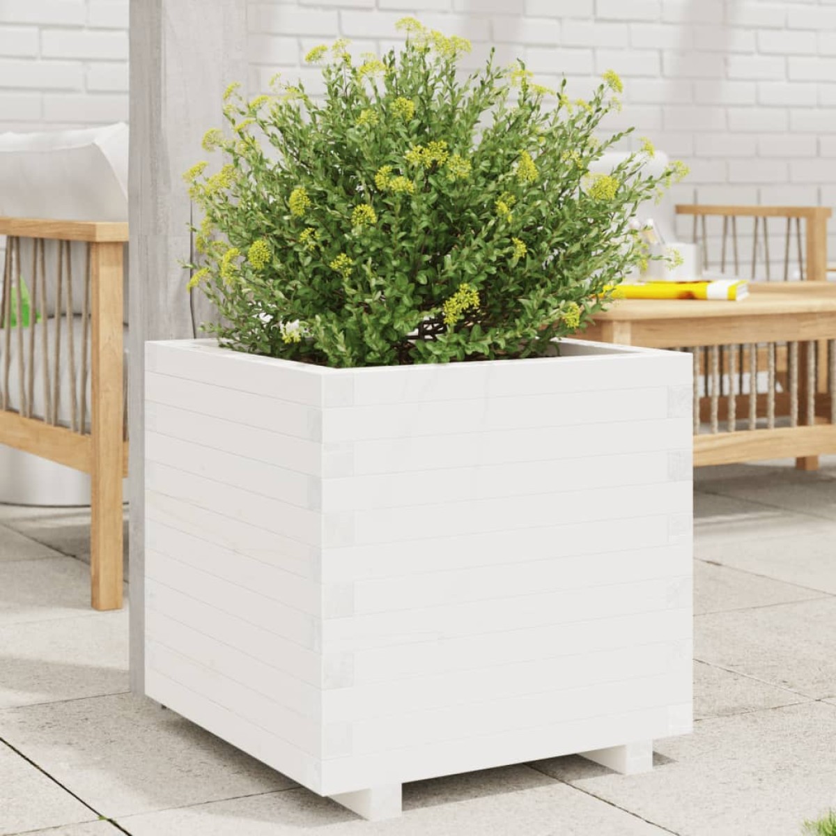 vidaXL Ζαρντινιέρα Κήπου Λευκή 60x60x49,5 εκ. από Μασίφ Ξύλο Πεύκου