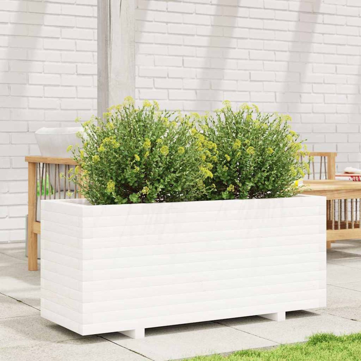 vidaXL Ζαρντινιέρα Κήπου Λευκή 110x40x49,5 εκ. από Μασίφ Ξύλο Πεύκου