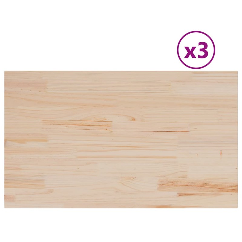 vidaXL Επιφάνειες Τραπεζιού Ορθογώνιες 3 τεμ. 80x47x2,5 εκ Μασίφ Πεύκο
