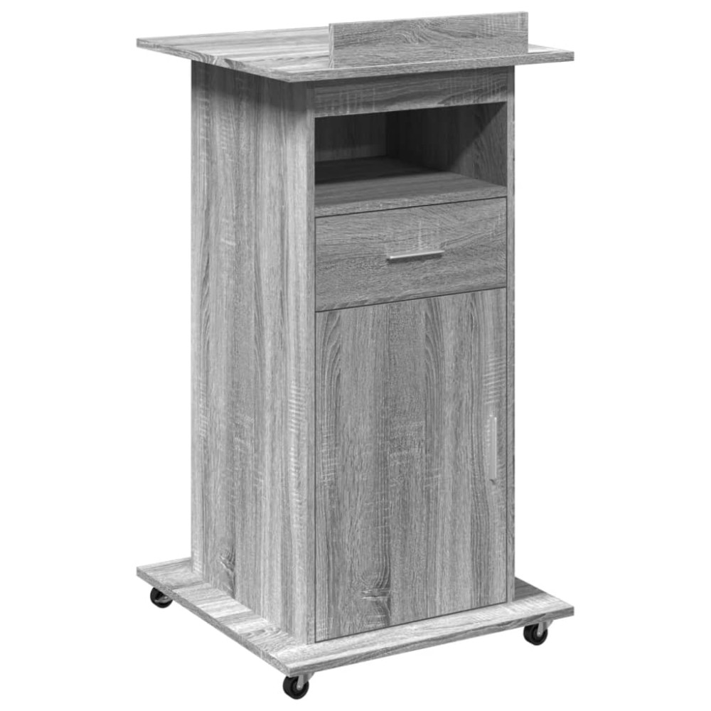 vidaXL Αναλόγιο με Ροδάκια & Συρτάρι Γκρι Sonoma 55x55x107εκ Επεξ Ξύλο