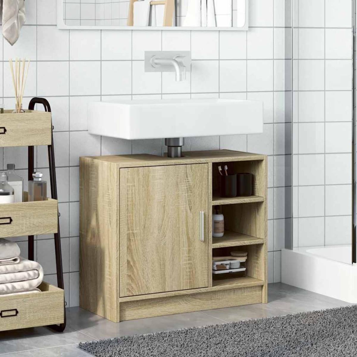 vidaXL Ντουλάπι Νιπτήρα Sonoma Δρυς 63x29x55 εκ. Επεξεργασμένο Ξύλο