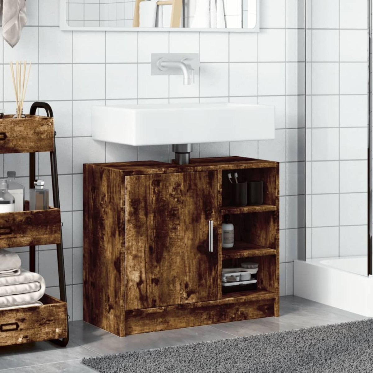 vidaXL Ντουλάπι Νιπτήρα Καπνιστή Δρυς 63x29x55 εκ. Επεξεργασμένο Ξύλο