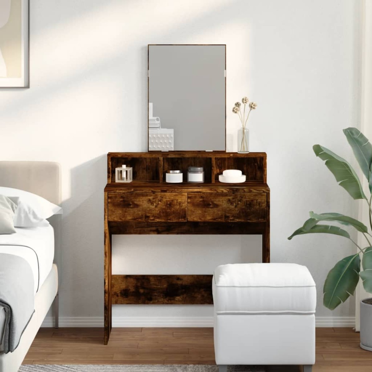vidaXL Μπουντουάρ με Καθρέφτη Καπνιστή Δρυς 80x41x144,5 εκ.