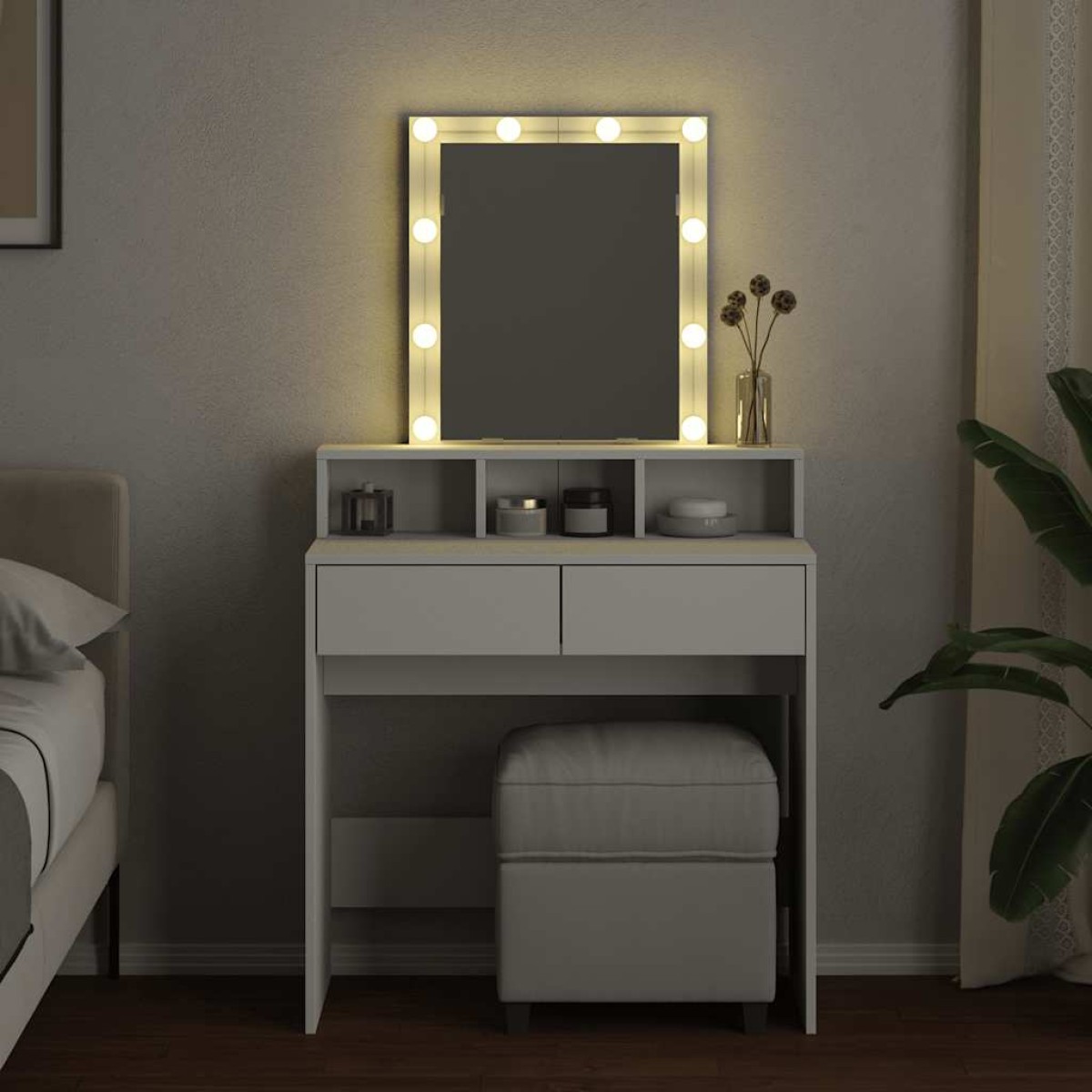 vidaXL Μπουντουάρ με LED Λευκό 80 x 41 x 144,5 εκ.