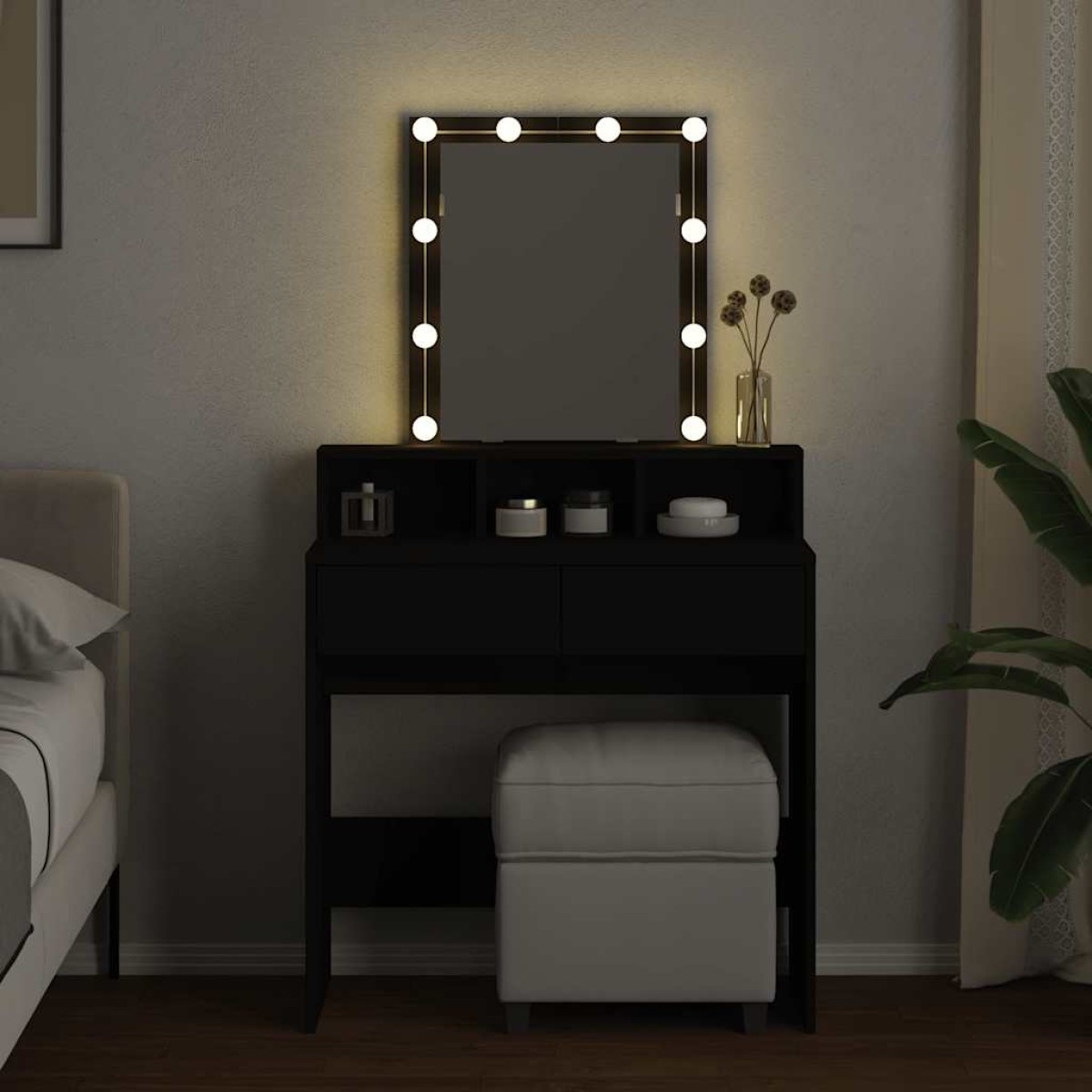vidaXL Μπουντουάρ με LED Μαύρο 80 x 41 x 144,5 εκ.