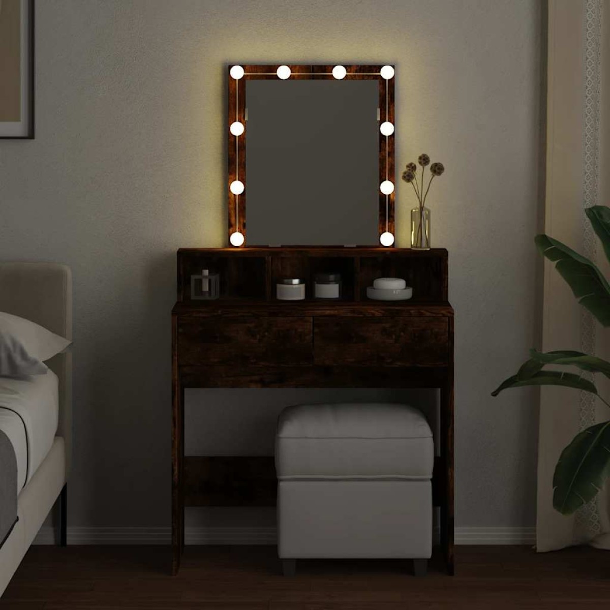 vidaXL Μπουντουάρ με LED Καπνιστή Δρυς 80x41x144,5 εκ.