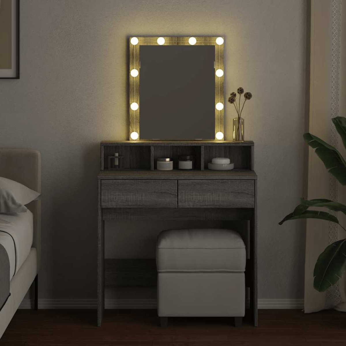 vidaXL Μπουντουάρ με LED Γκρι Sonoma 80x41x144,5 εκ.