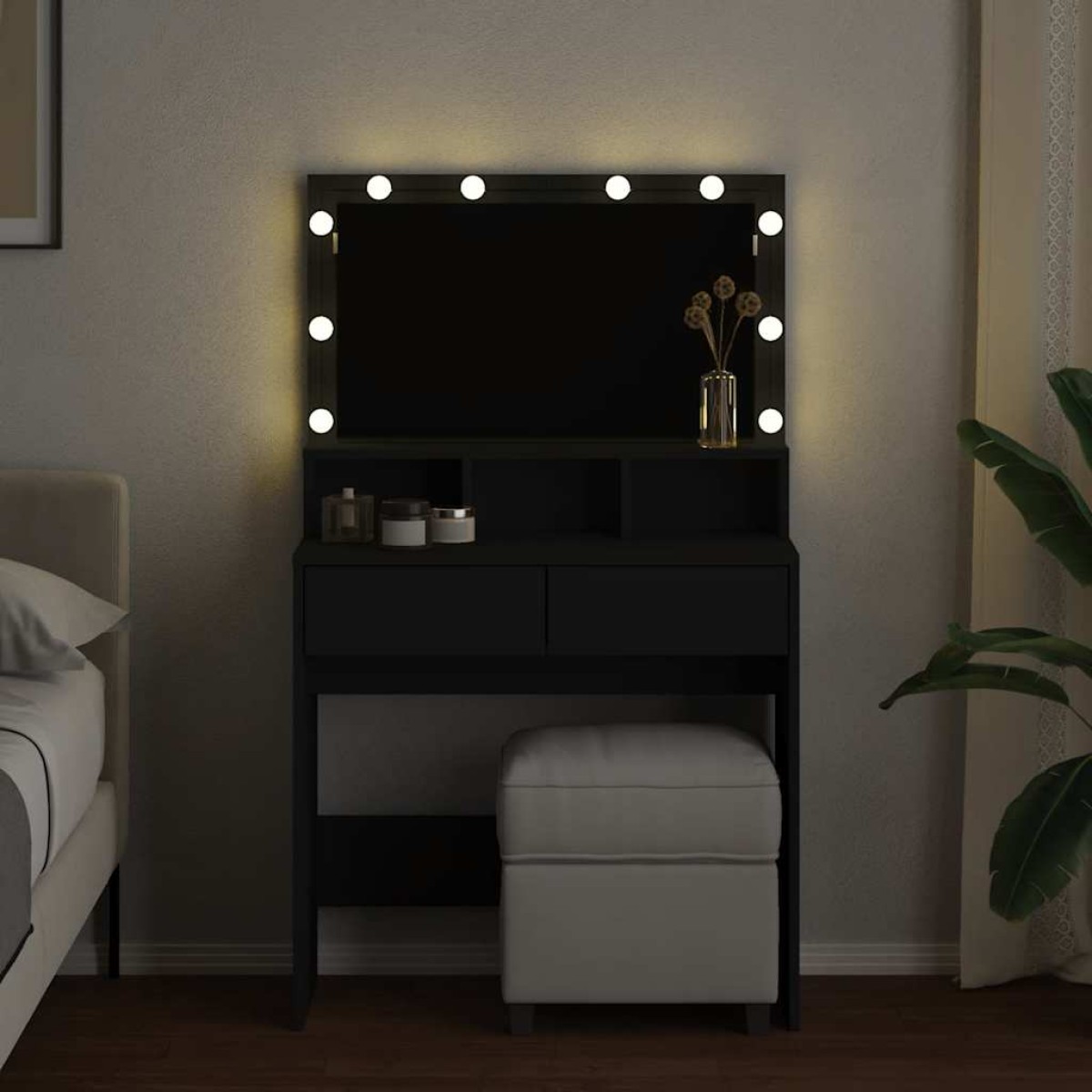 vidaXL Μπουντουάρ με LED Μαύρο 80x41x144,5 εκ.