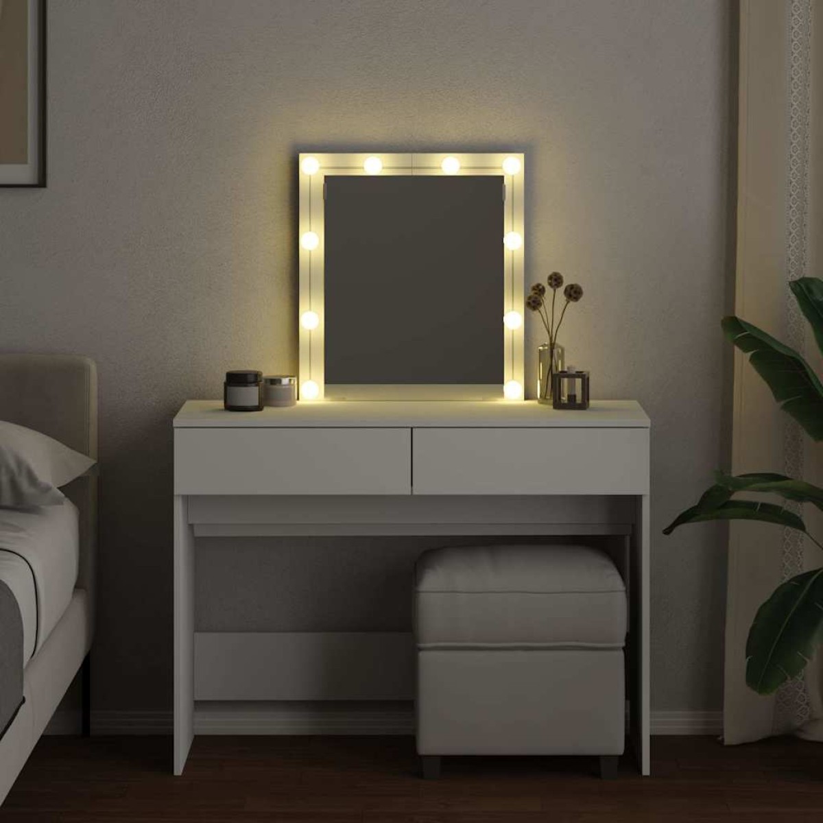 vidaXL Μπουντουάρ με LED Λευκό 100x40x130 εκ.