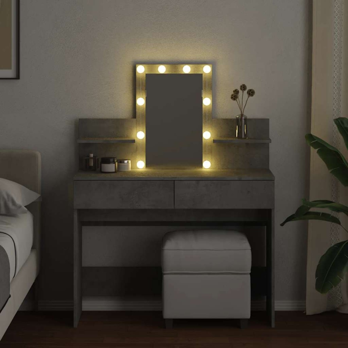 vidaXL Μπουντουάρ με LED Γκρι Σκυροδέματος 100x40x130 εκ.