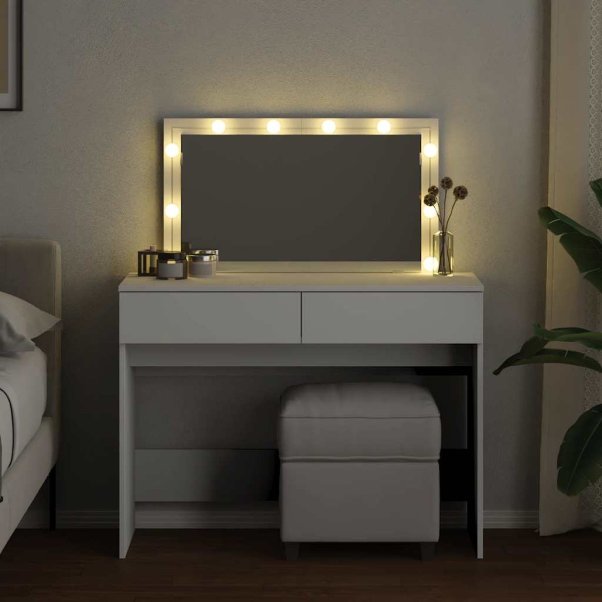 vidaXL Μπουντουάρ με LED Λευκό 100x40x120 εκ.