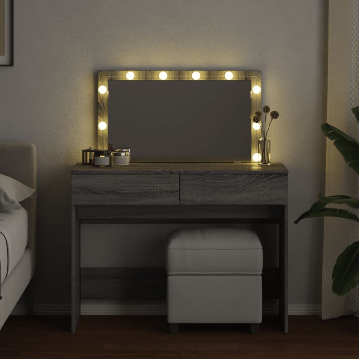 vidaXL Μπουντουάρ με LED Γκρι Sonoma 100x40x120 εκ.