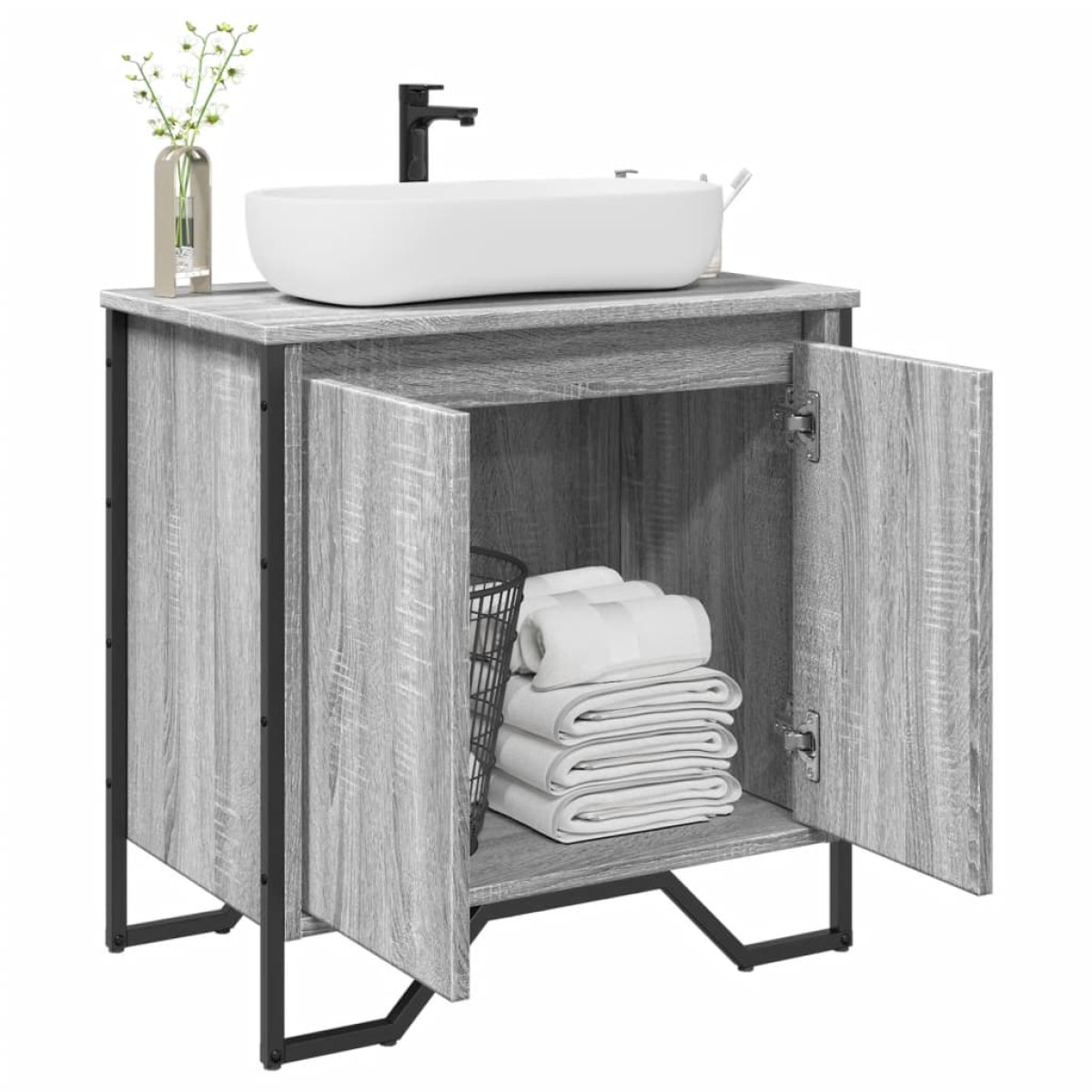 vidaXL Ντουλάπι Νιπτήρα Μπάνιου Γκρι Sonoma 60x35x60 εκ. Επεξ. Ξύλο