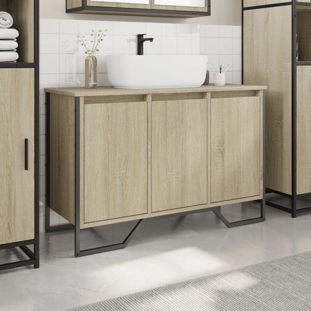 vidaXL Ντουλάπι Νιπτήρα Μπάνιου Sonoma Δρυς 91x35x60 εκ. Επεξ. Ξύλο