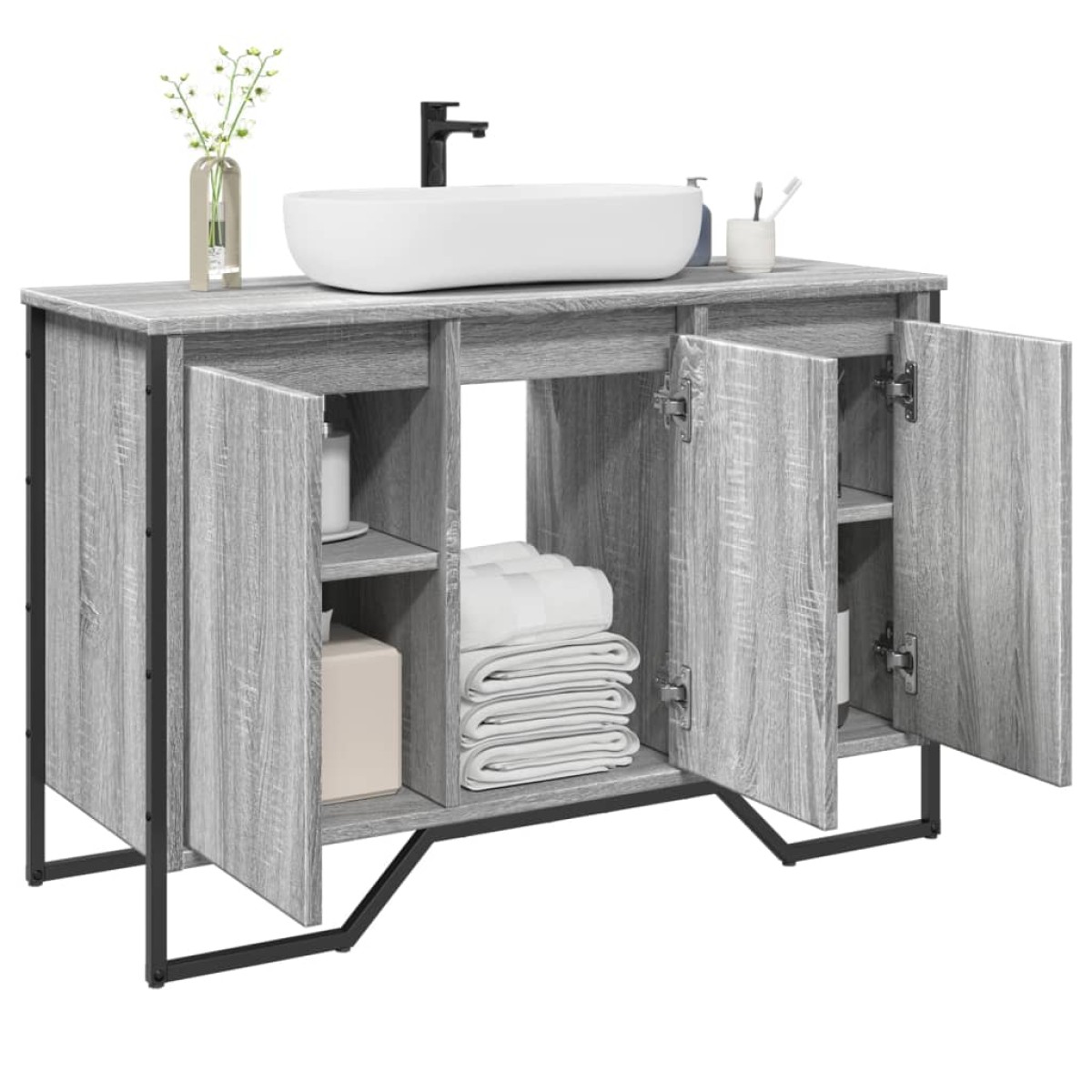 vidaXL Ντουλάπι Νιπτήρα Μπάνιου Γκρι Sonoma 91x35x60 εκ. Επεξ. Ξύλο