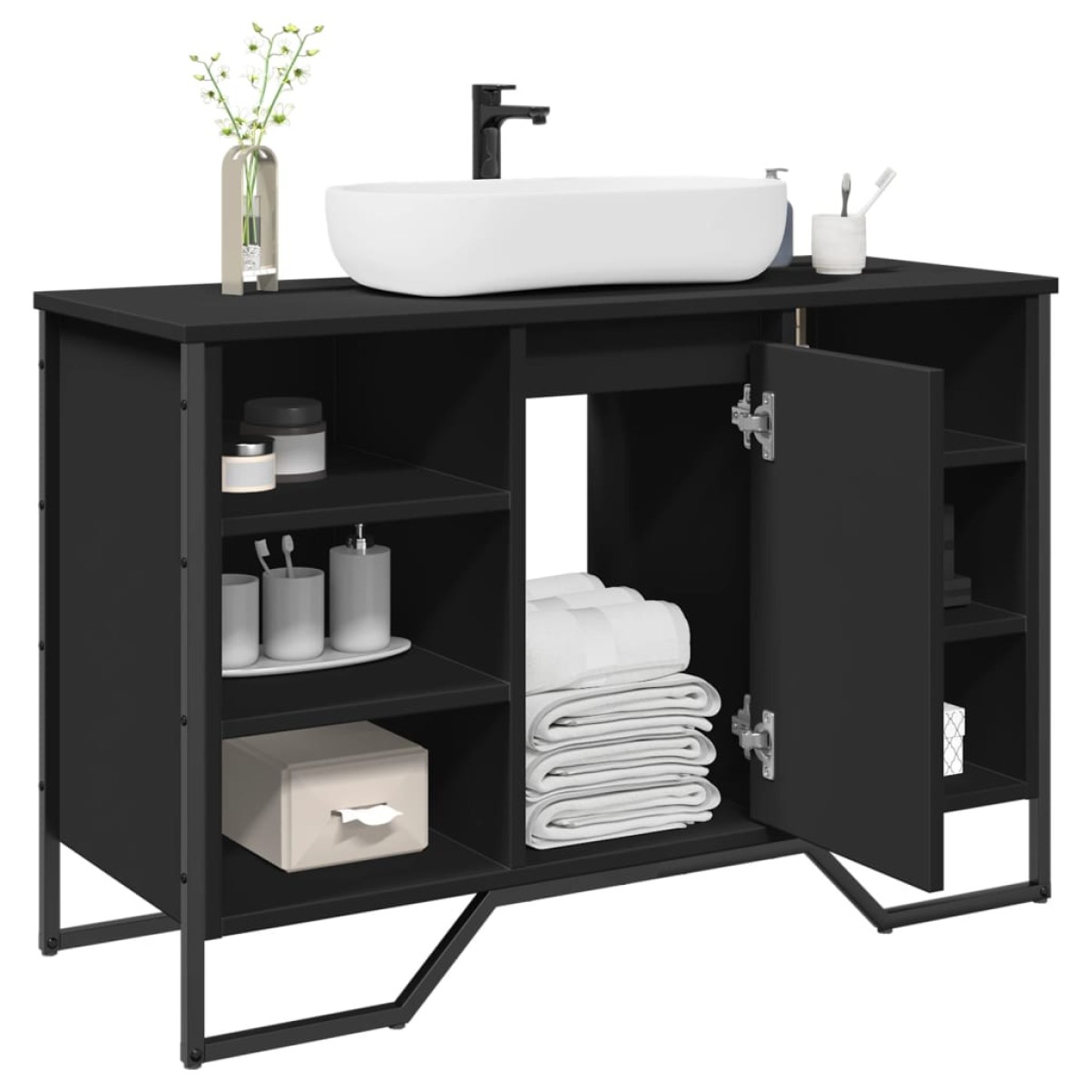 vidaXL Ντουλάπι Νιπτήρα Μπάνιου Μαύρο 91x35x60 εκ. Επεξεργασμένο Ξύλο