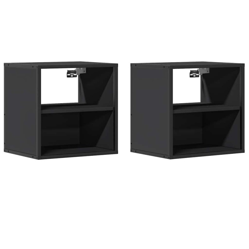vidaXL Επιτοίχια κομοδίνα 2 τεμάχια Μαύρο 40x31x39,5 cm