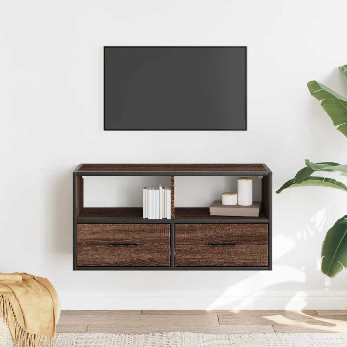 vidaXL Έπιπλο Τηλεόρασης Καφέ Δρυς 80x31x39,5 εκ Επεξ.Ξύλο/Μέταλλο