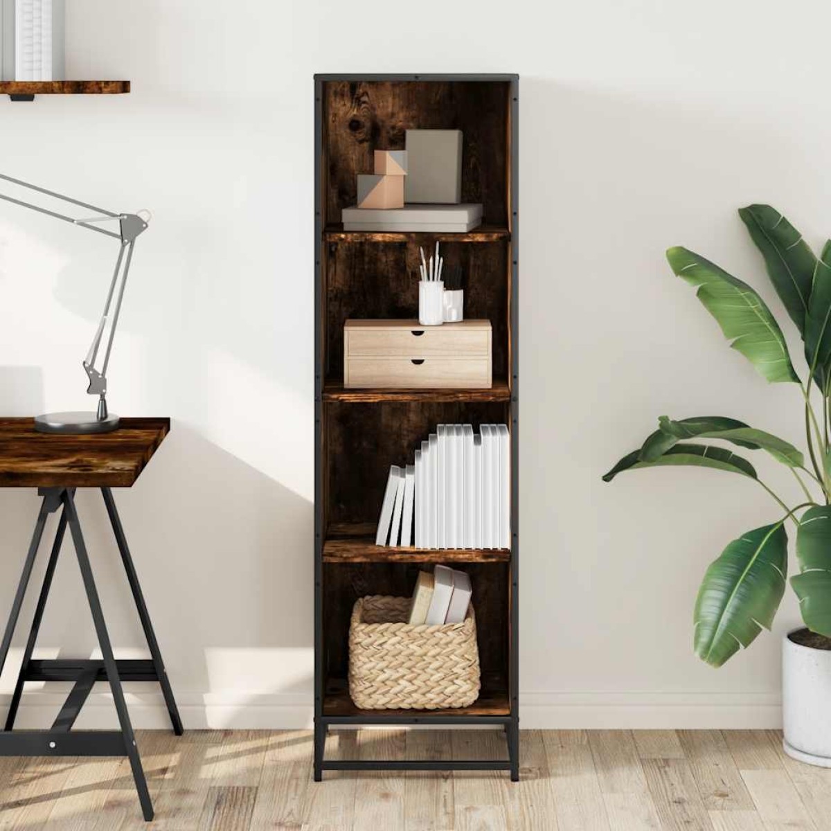 vidaXL Βιβλιοθήκη Καπνιστή Δρυς 40x35x139 εκ. από Επεξεργασμένο Ξύλο