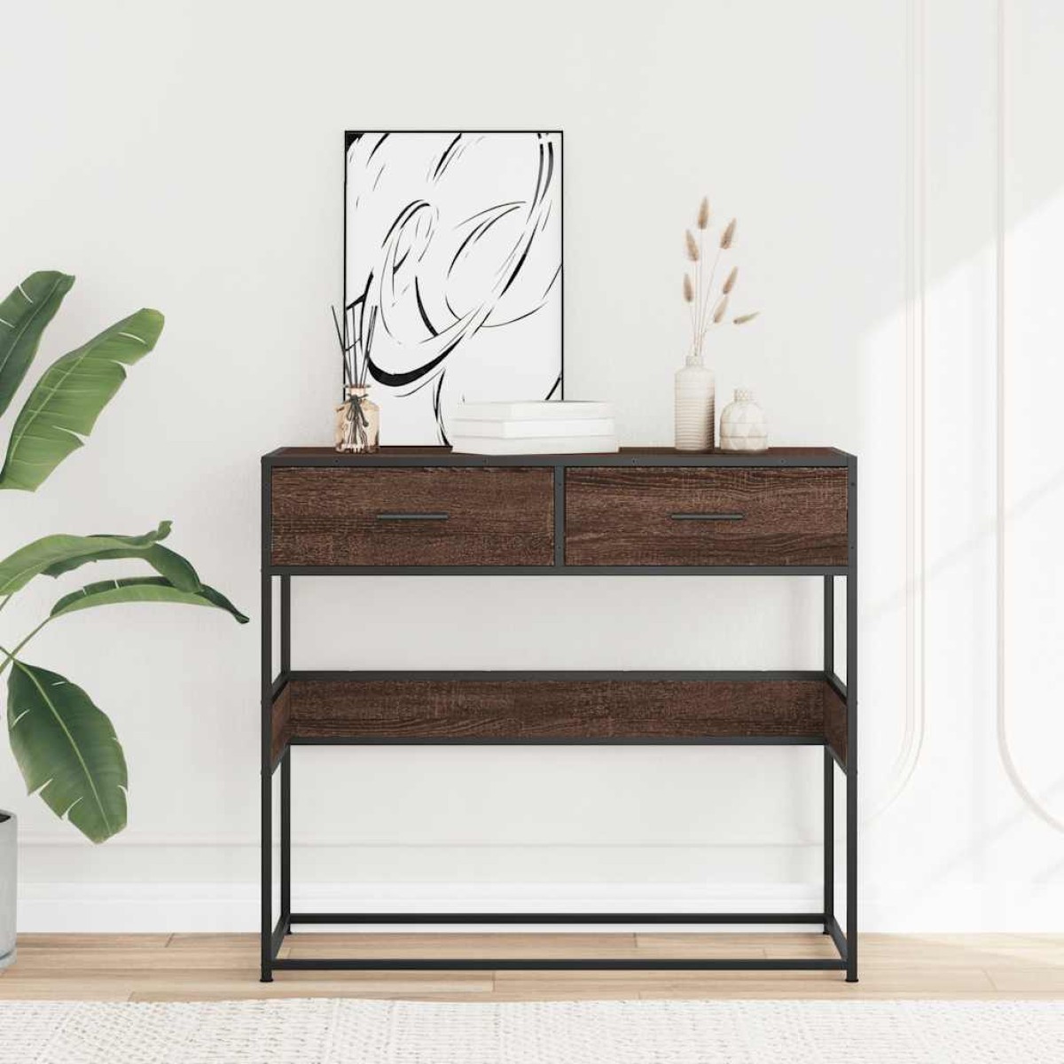 vidaXL Τραπέζι Κονσόλα Καφέ Δρυς 90x35x80 εκ. Επεξεργασμένο Ξύλο