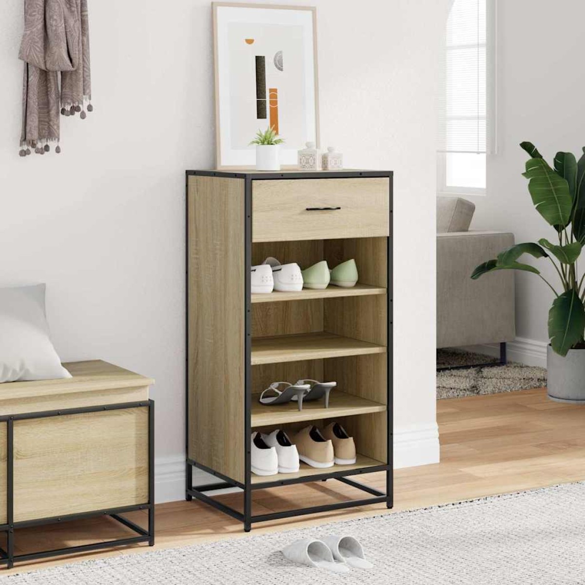 vidaXL Παπουτσοθήκη Sonoma Δρυς 48x38x97,5 εκ. Επεξεργασμένο Ξύλο