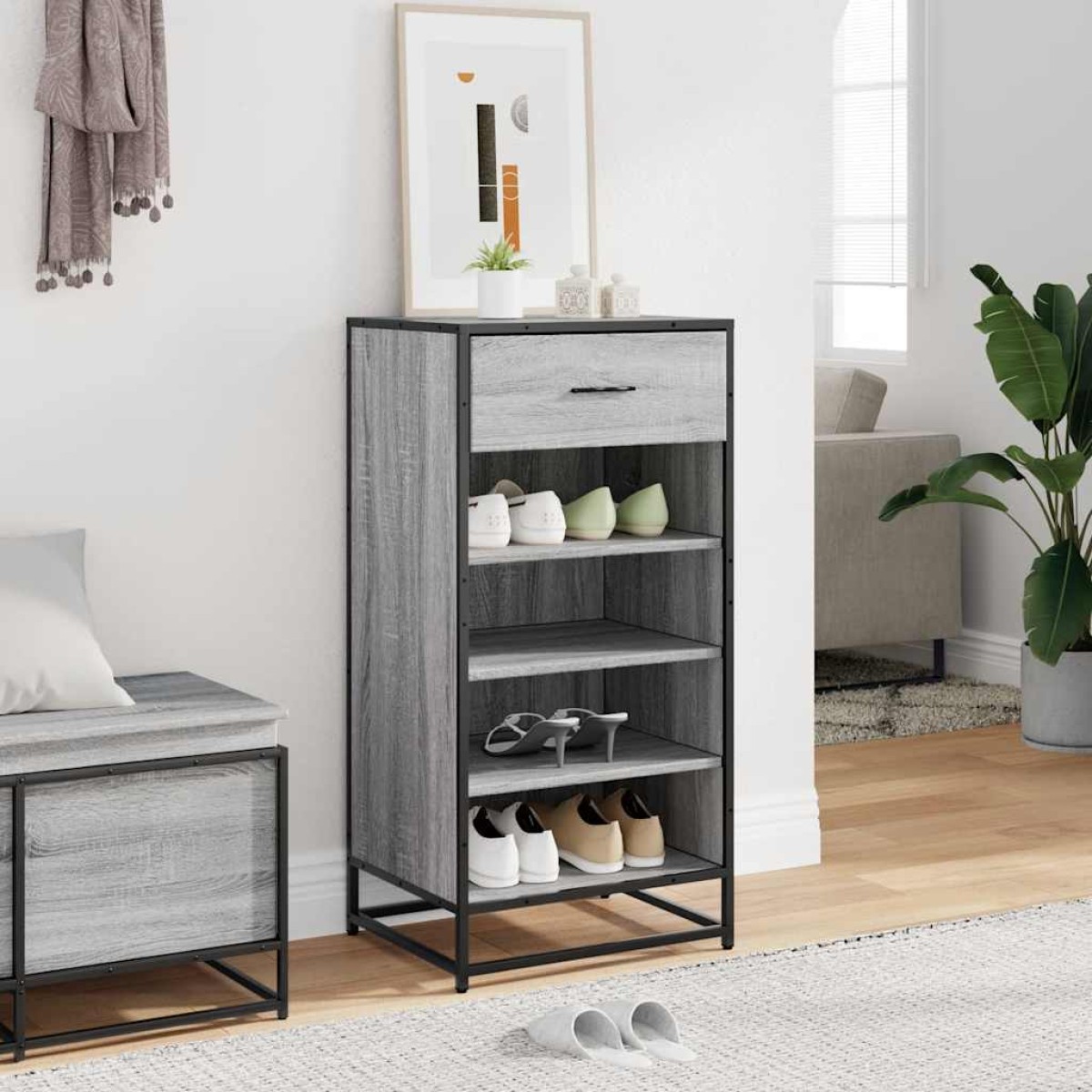 Ράφι παπουτσιών vidaXL Γκρι Sonoma 48x38x97,5 cm Κατασκευασμένο ξύλο