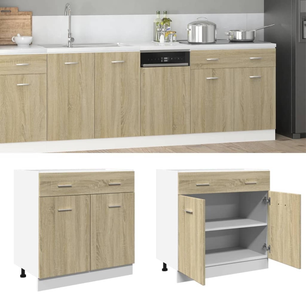 vidaXL Ντουλάπι με Συρτάρια "Lyon" σε Χρώμα Sonoma Δρυς 80x46x81,5 εκ. από Τεχνητό Ξύλο