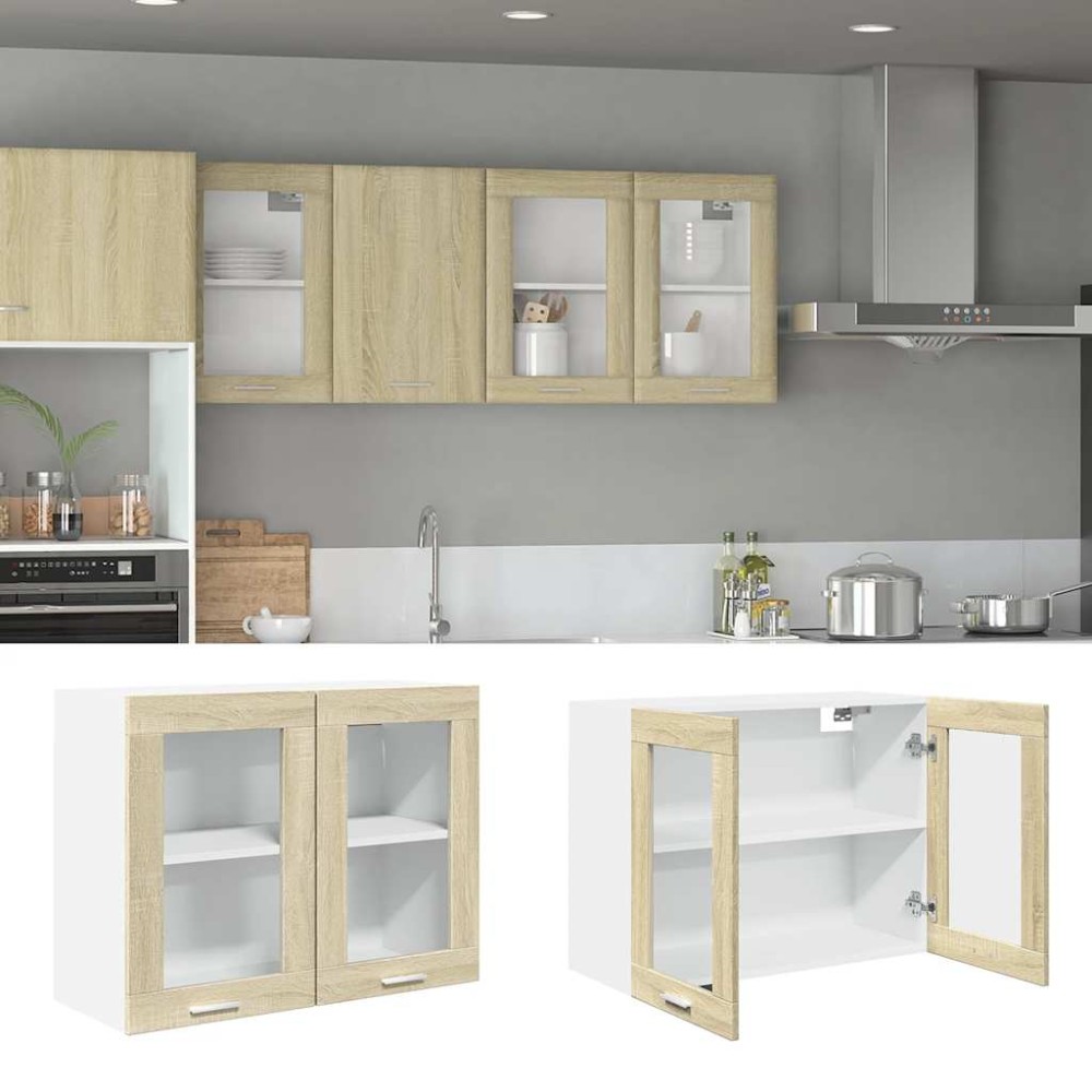 vidaXL Κρεμαστό Γυάλινο Ντουλάπι "Lyon" Ξύλο Sonoma Δρυς 80x31x60 εκ. από Τεχνητό Ξύλο