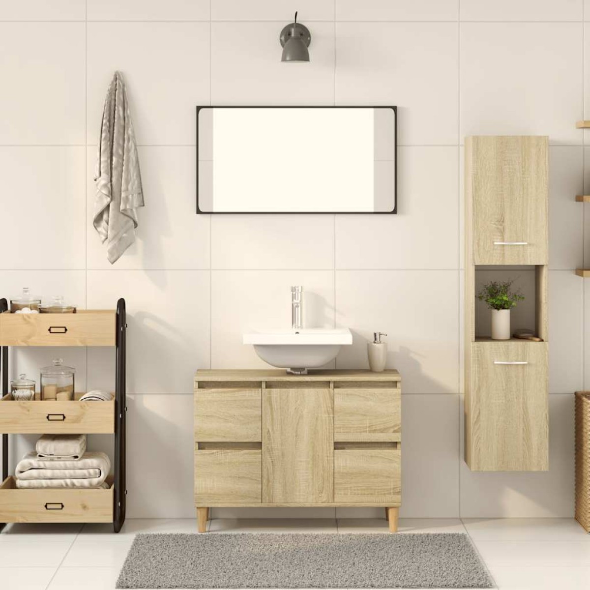 vidaXL Στήλη Μπάνιου Sonoma Δρυς 30 x 30 x 130 εκ. από Επεξ. Ξύλο