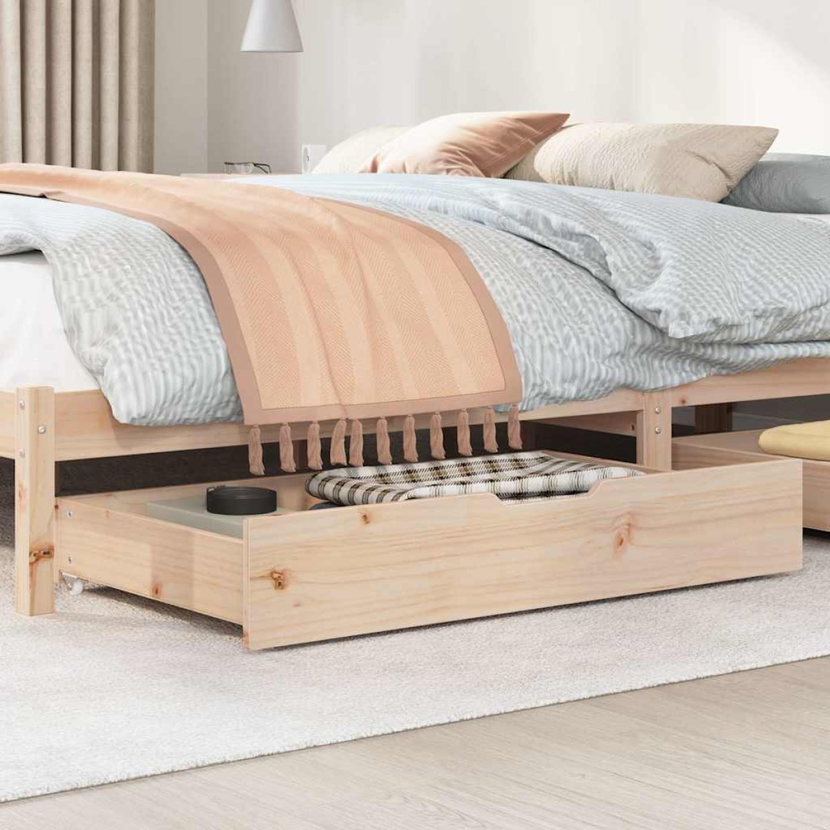 vidaXL Συρτάρια Κρεβατιού με Ροδάκια 2 τεμ. 95x55x17 εκ. Μασίφ Πεύκο