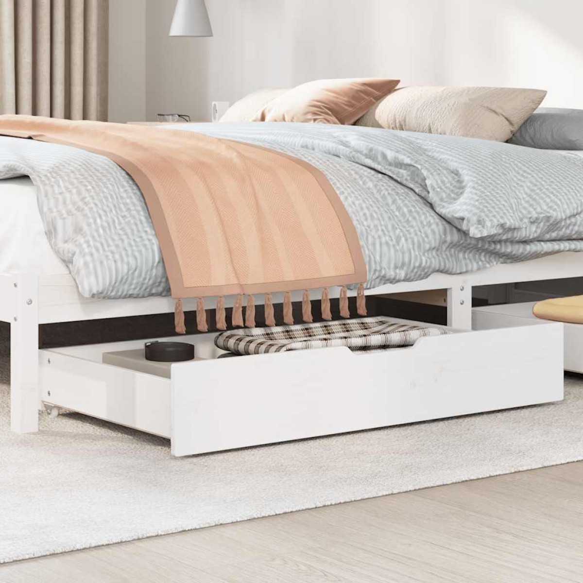 vidaXL Συρτάρια Κρεβατιού 2 τεμ Λευκό 90x55x17 εκ. Μασίφ Ξύλο Πεύκου