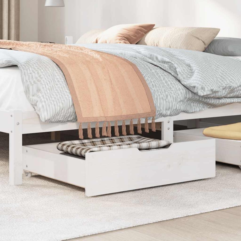 vidaXL Συρτάρια Κρεβατιού 2 τεμ Λευκό 75x55x17 εκ. Μασίφ Ξύλο Πεύκου