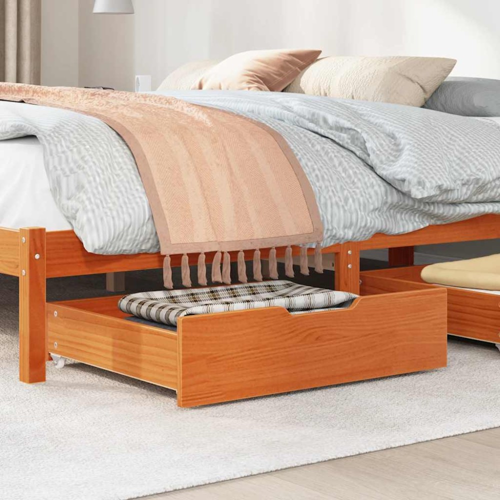 vidaXL Συρτάρια Κρεβατιού 2 τεμ 75x55x17 εκ. Καφέ Κεριού Μασίφ Πεύκο