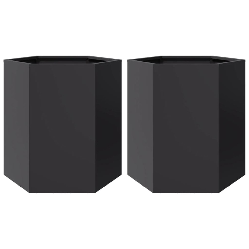 vidaXL Ζαρντινιέρες Κήπου 2τεμ. Εξάγωνη Μαύρη 46x40x45 εκ. Ατσάλι