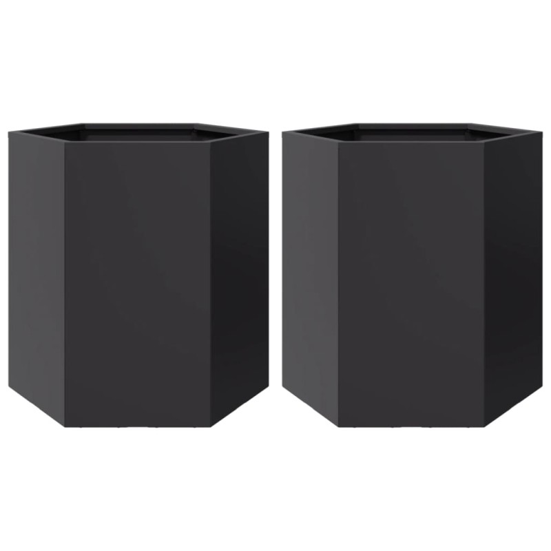 vidaXL Ζαρντινιέρες Κήπου 2τεμ. Εξάγωνη Μαύρη 46x40x45 εκ. Ατσάλι