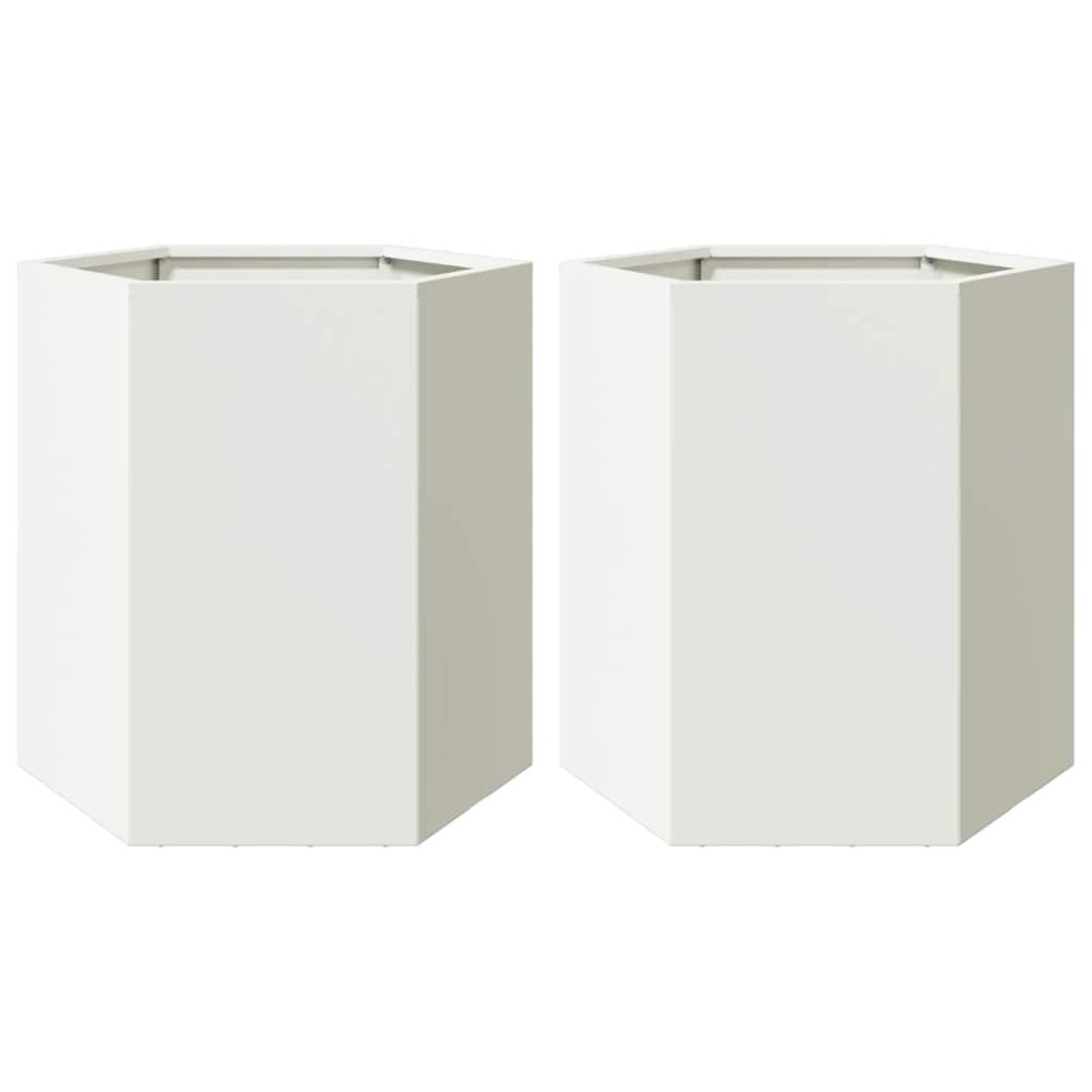 vidaXL Ζαρντινιέρες Κήπου 2τεμ. Εξάγωνη Λευκή 46x40x45 εκ. Ατσάλι