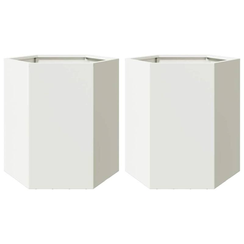 vidaXL Ζαρντινιέρες Κήπου 2τεμ. Εξάγωνη Λευκή 46x40x45 εκ. Ατσάλι