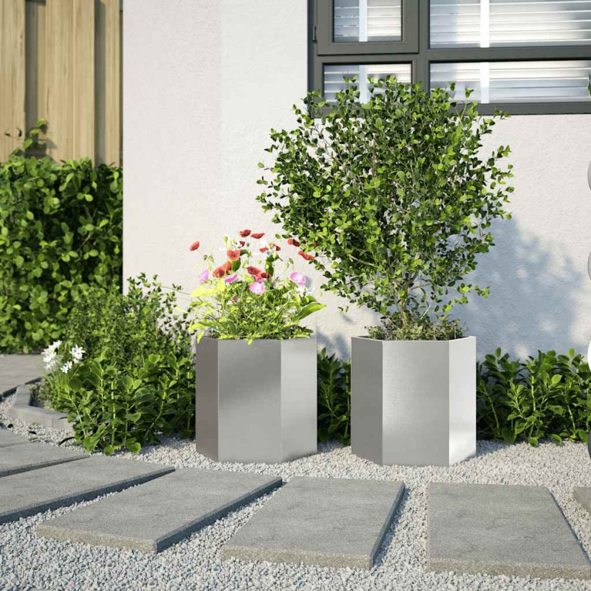 vidaXL Ζαρντινιέρες Κήπου 2τεμ. Εξάγωνη 46x40x45εκ Ανοξείδωτο Ατσάλι
