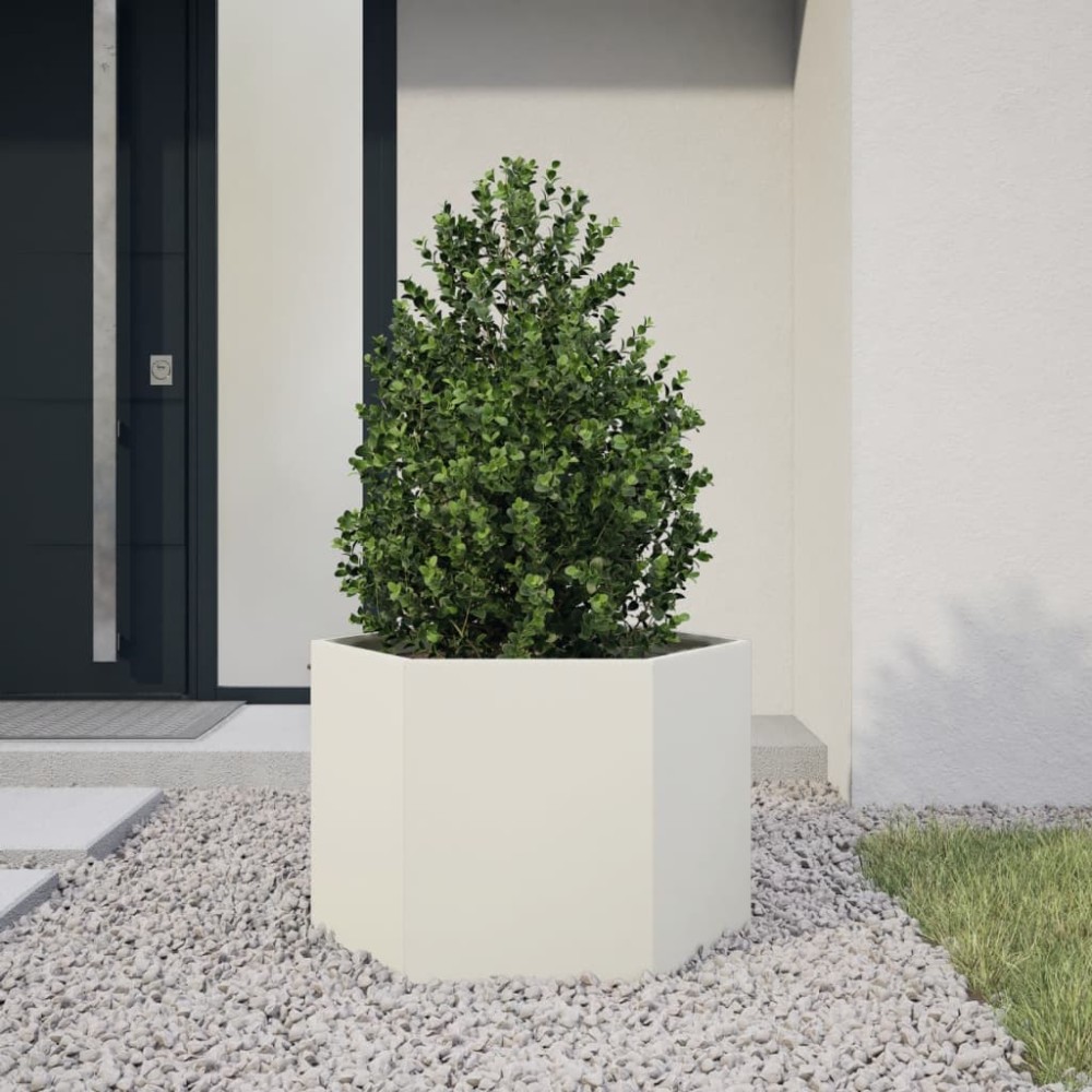 vidaXL Ζαρντινιέρα Κήπου Εξάγωνη Λευκή 69x60x45 εκ. Ατσάλι