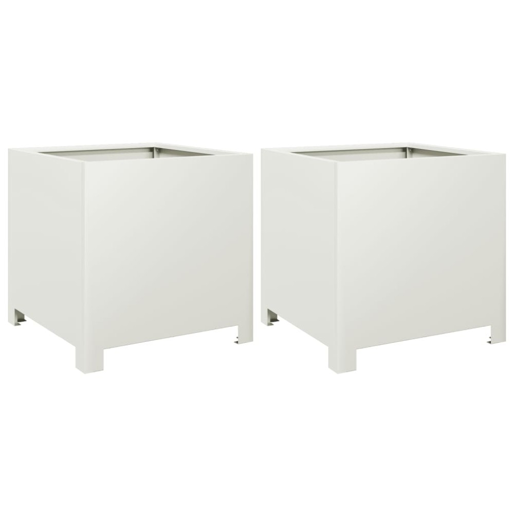 vidaXL Ζαρντινιέρες Κήπου 2 τεμ. Λευκό 40x40x40 εκ. από Ατσάλι