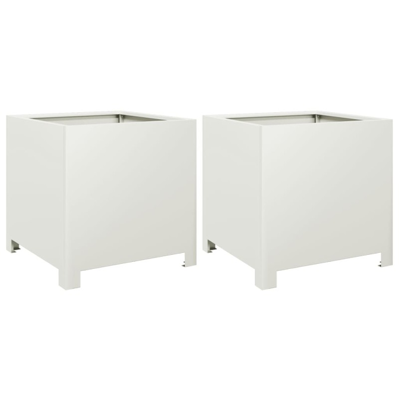 vidaXL Ζαρντινιέρες Κήπου 2 τεμ. Λευκό 40x40x40 εκ. από Ατσάλι
