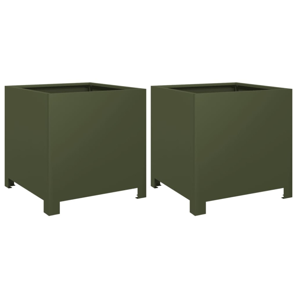 vidaXL Ζαρντινιέρες Κήπου 2 τεμ. Λαδί 40x40x40 εκ. από Ατσάλι