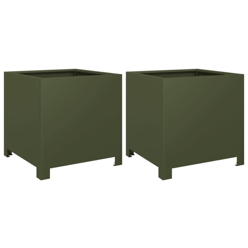 vidaXL Ζαρντινιέρες Κήπου 2 τεμ. Λαδί 40x40x40 εκ. από Ατσάλι