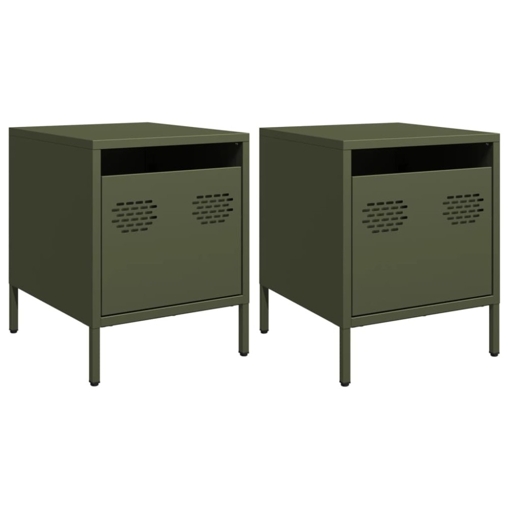 vidaXL Κομοδίνα 2 τεμ. Πράσινο Λαδί 35x39x43,5 εκ. από Χάλυβα