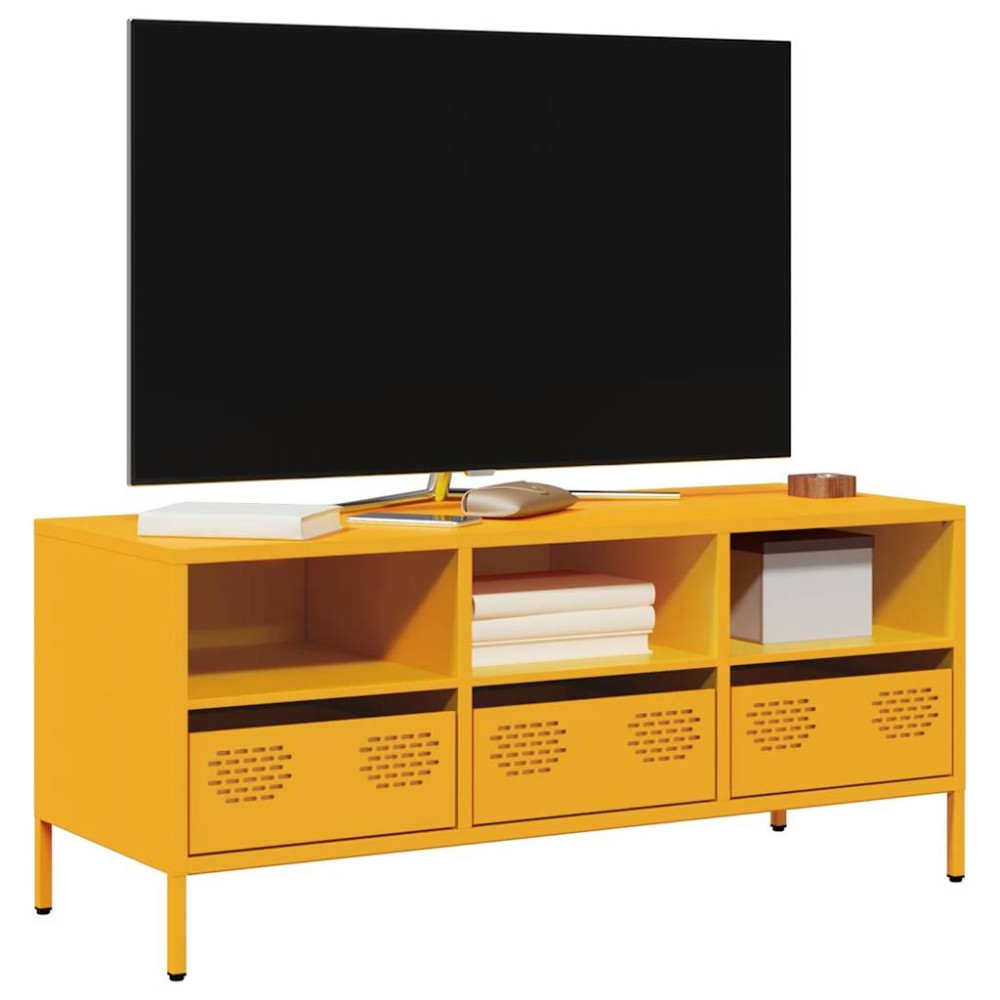 vidaXL Έπιπλο Τηλεόρασης Μουσταρδί 101,5x39x43,5 Ατσάλι Ψυχρής Έλασης