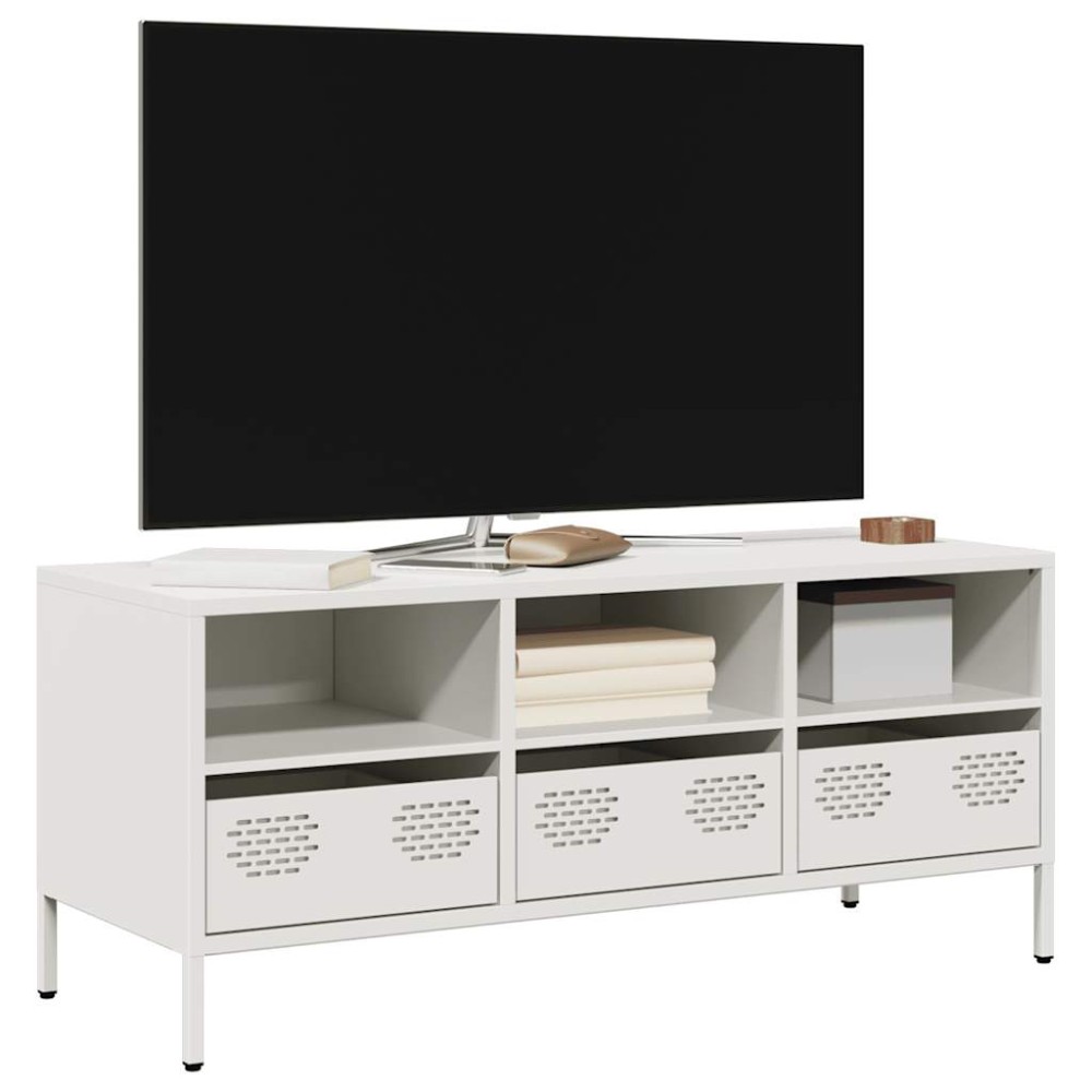 vidaXL Έπιπλο Τηλεόρασης Λευκό 101,5x39x43,5 εκ. Ατσάλι Ψυχρής Έλασης