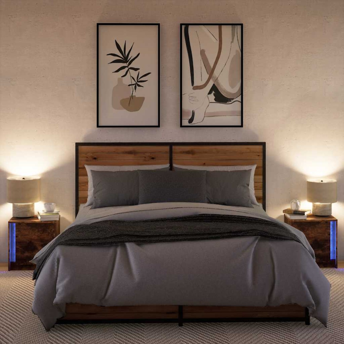 vidaXL Κομοδίνα με Φώτα LED 2 τεμ. Καπνιστή Δρυς από Επεξεργ. Ξύλο
