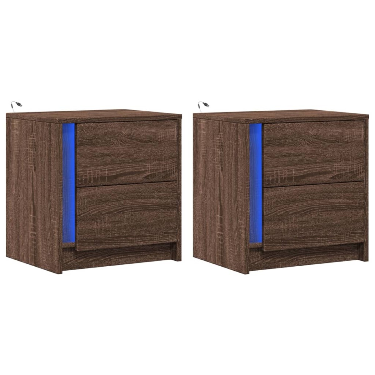 vidaXL Κομοδίνα με Φώτα LED 2 τεμ. Καφέ Δρυς από Επεξεργασμένο Ξύλο